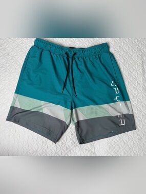 Spyder Teal Swim Board Shorts with Gray and Light Green Accents